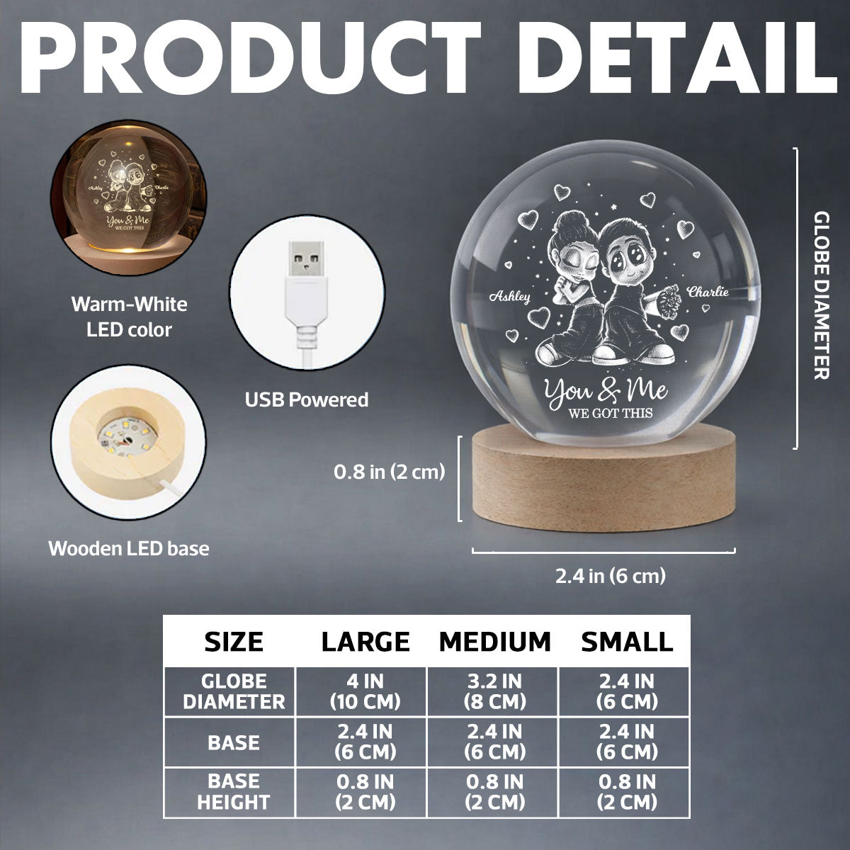 Y2K Couple - Personalized Crystal Ball LED Night Light - Sentimental Valentine's Day Gift for Her, for Him