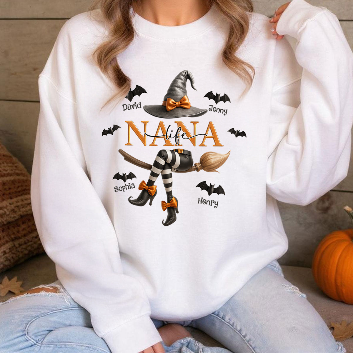 Grandma Life Witch 3D Effect Personalized Sweatshirt, Halloween Sweatshirt for Grandma