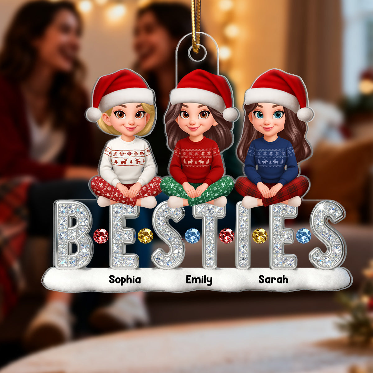 3D Shinning Effect Besties Friends Christmas - Personalized Acrylic Ornament - Gift For Best Friends