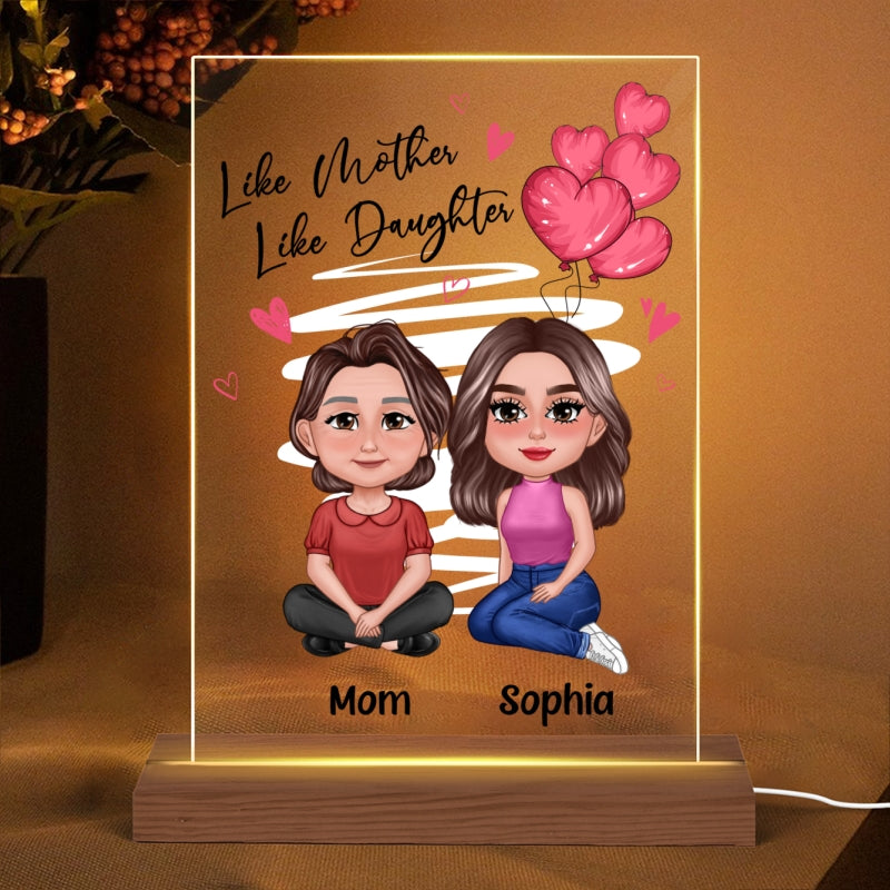 Pink Heart Like Mother Like Daughter Pretty Doll Personalized Acrylic LED Night Light