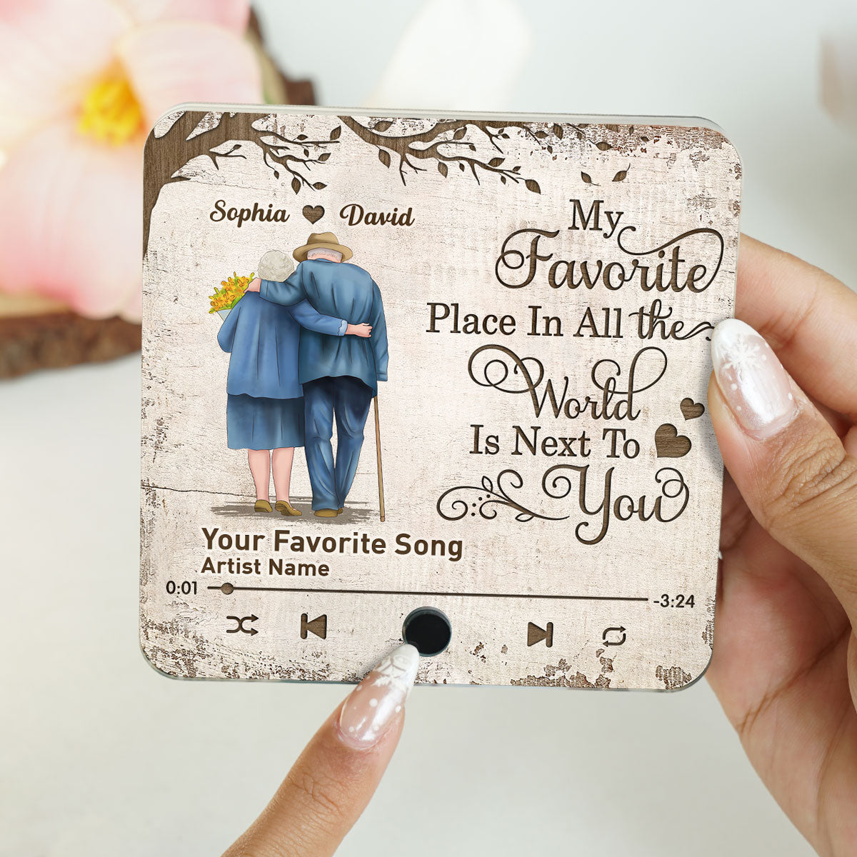 Favorite Place In The World Old Couple Walking Back View Personalized Music Fridge Magnet,  Gift For Him, For Her