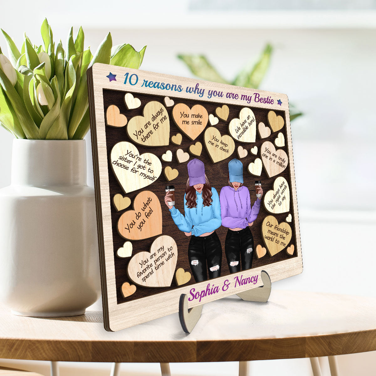 Reasons You Are My Bestie Front View Best Friends Personalized 2-Layer Wooden Plaque