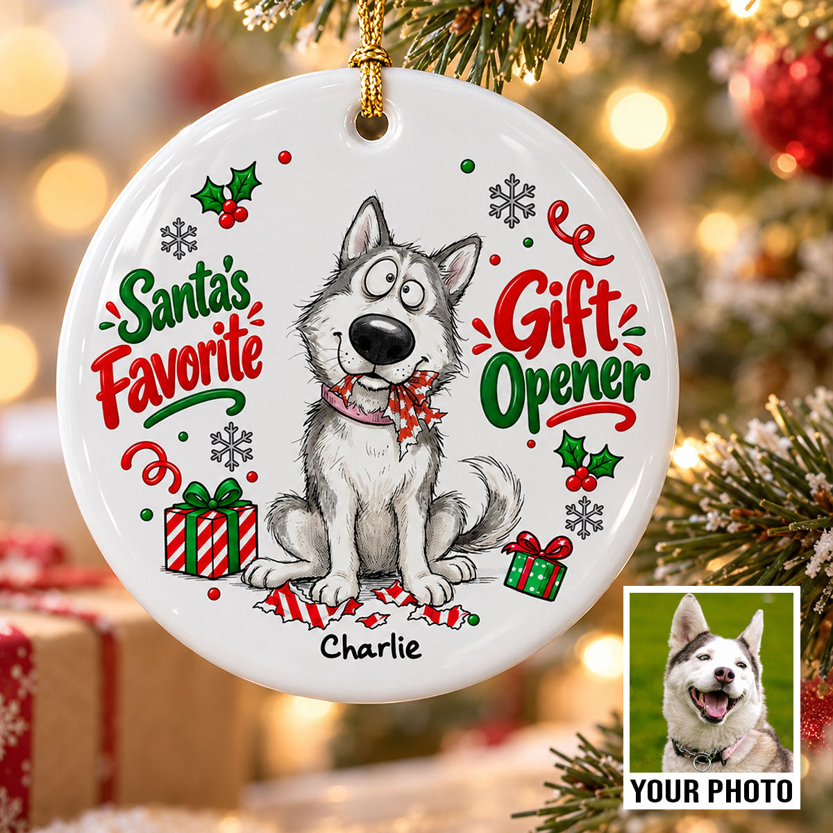 Santa I Can Explain Funny Guilty Dog Portrait From Your Dog Photo - Personalized Ceramic Ornament - Funny Christmas Tree Decor For Dog Lovers