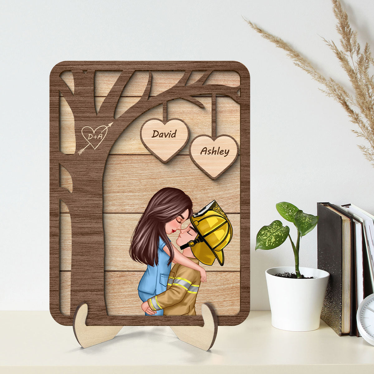 Couple Under Tree Valentine‘s Day Gifts by Occupation Gift For Her Gift For Him Firefighter, Nurse, Police Officer Personalized 2-Layer Wooden Plaque