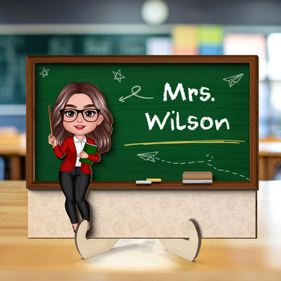 Doll Teacher Blackboard Personalized 2-Layer Wooden Plaque, Back To School Gift, Office Decor