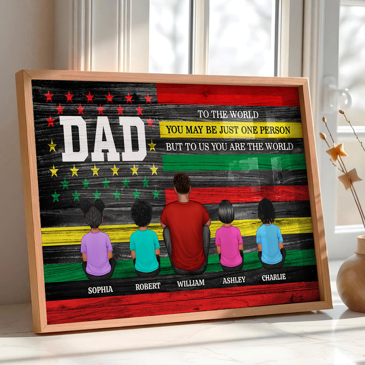 Juneteenth African American Flag Dad And Kids You Are The World Personalized Poster, Gift For Dad