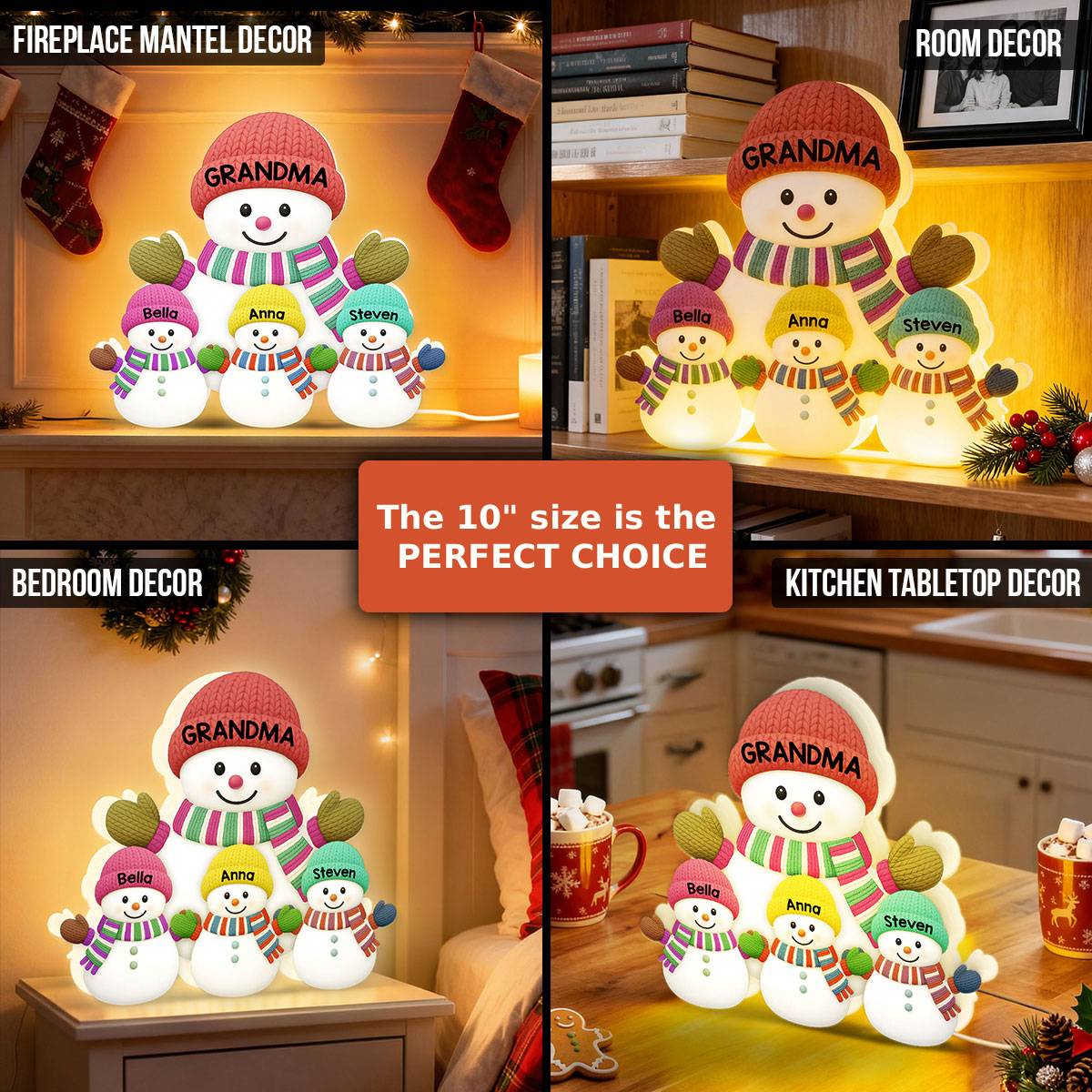 3D Effect Heartwarming Christmas Grandma Grandpa And Grandkids Snowman Together - Personalized Light Box - Christmas Decoration For Grandparents