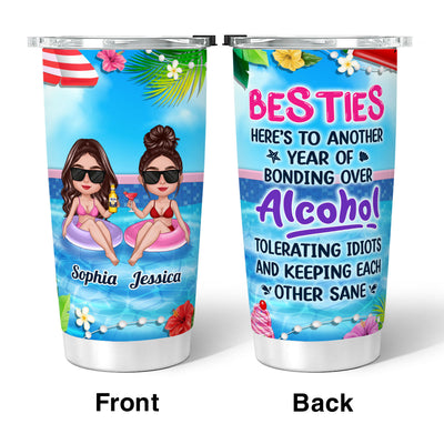Summer Doll Besties In Pool Here‘s To Another Year Of Bonding Over Alcohol Personalized Tumbler