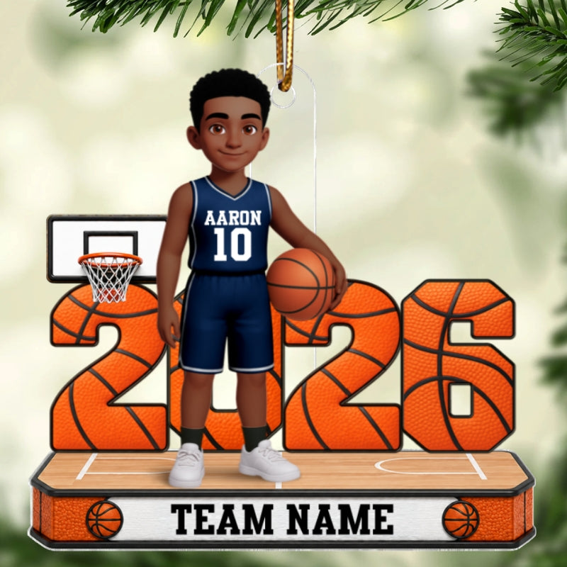 Proud Basketball Player - Personalized Acrylic Ornament - Christmas Gift, Keepsake For Basketball Players, Son, Daughter, Grandson, Granddaughter