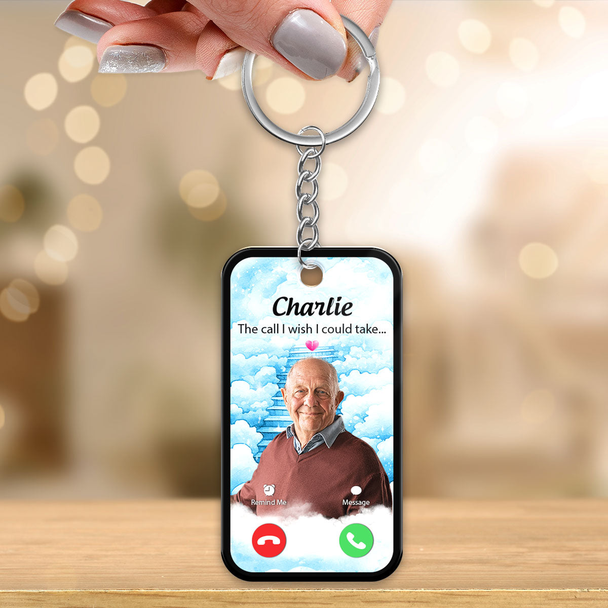 The Call I Wish I Could Take Memorial Sympathy Gift Remembrance Keepsake Photo Inserted Blue Sky Personalized Acrylic Keychain