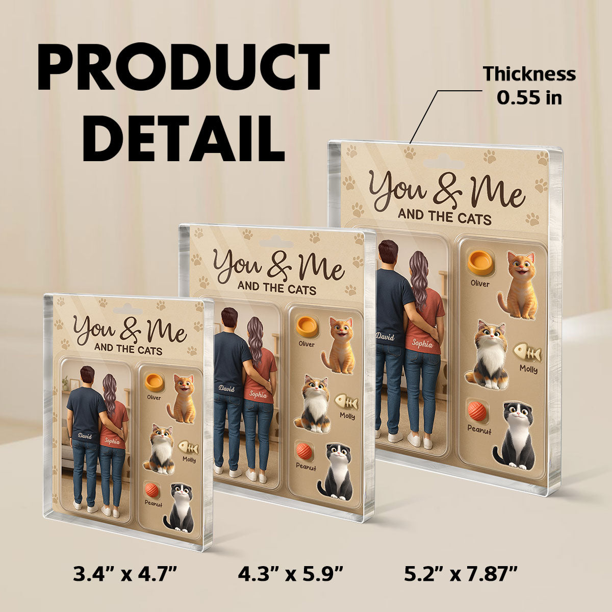 You & Me We Got This Cat Lover Couple Realistic Figures Style Personalized Acrylic Block Plaque