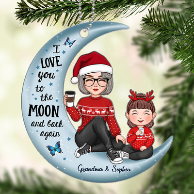 Cute Grandma & Grandkid On Moon Kid Baby Teenage Granddaughter Grandson Personalized Acrylic Ornament