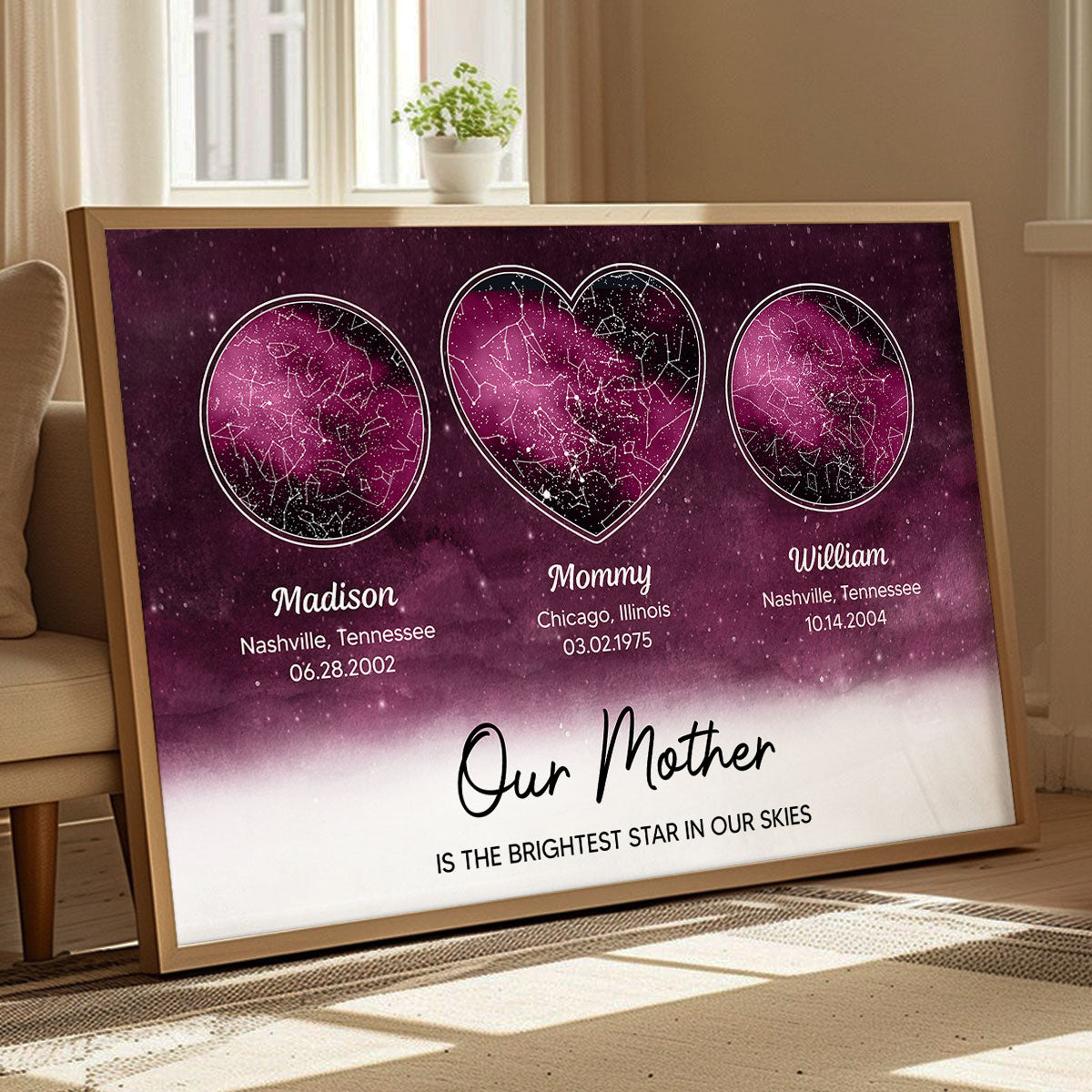 Mom The Brightest Star Custom Star Map by Location & Date, Real Astronomical Data, Personalized Poster Gift for Mom from Daughter, Gift for Mom from Son
