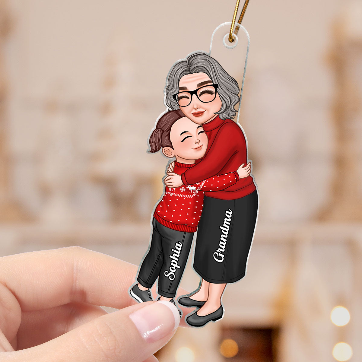 Grandma & Grandkid Hugging Personalized Acrylic Ornament, Birthday And Anniversary Gift