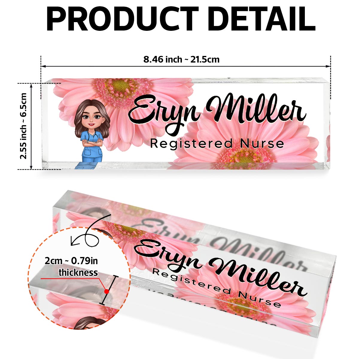 Nurse Flowers Personalized Acrylic Desk Name Plate, Gift For Nurses, Doctors, Healthcare Workers