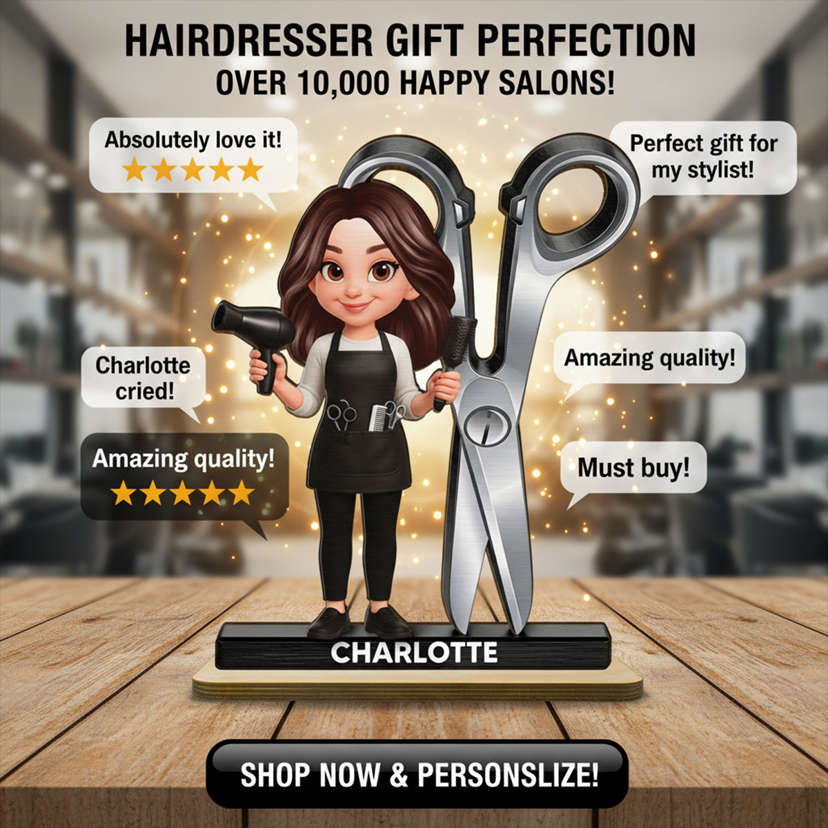 Hairdresser Man Woman - Personalized 2-Layered Wooden Plaque - Gift For Hairdressers