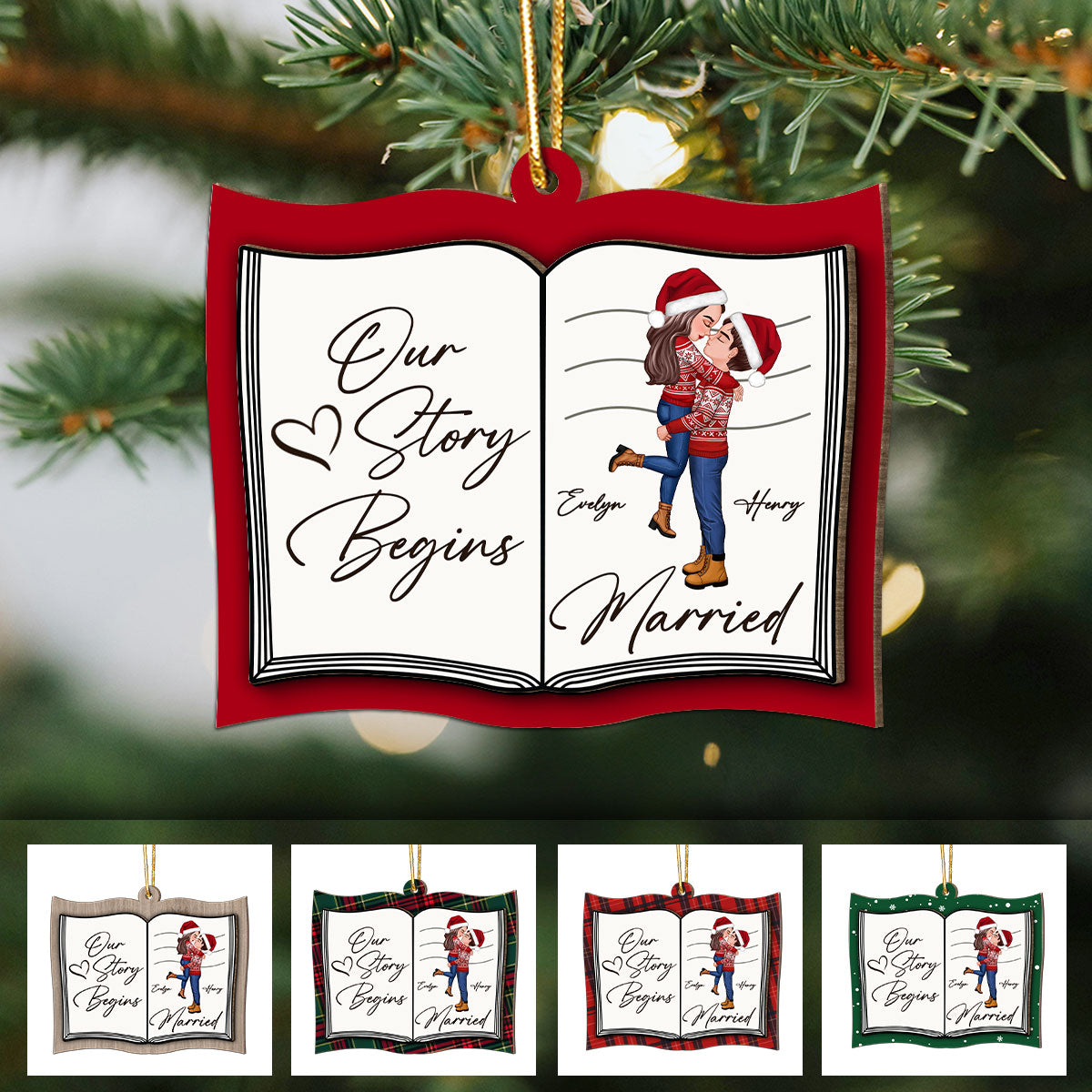 Our Next Chapter Married Storybook Couple Personalized 2-Layer Wooden Ornament, Christmas Gift For Married, Newlywed, Engaged Couple