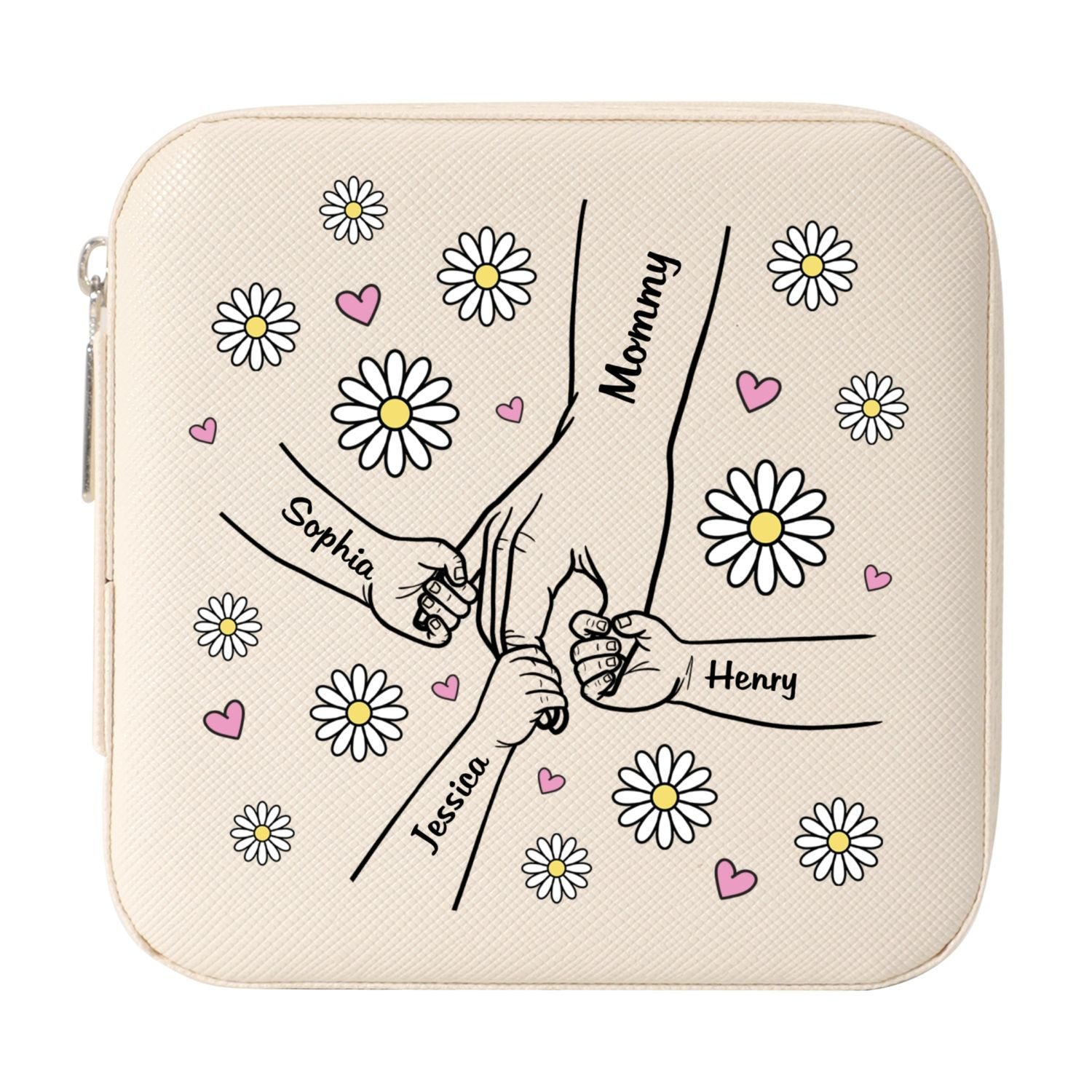 Grandma Mom Flower Kids Holding Hand Outline Personalized Jewelry Box
