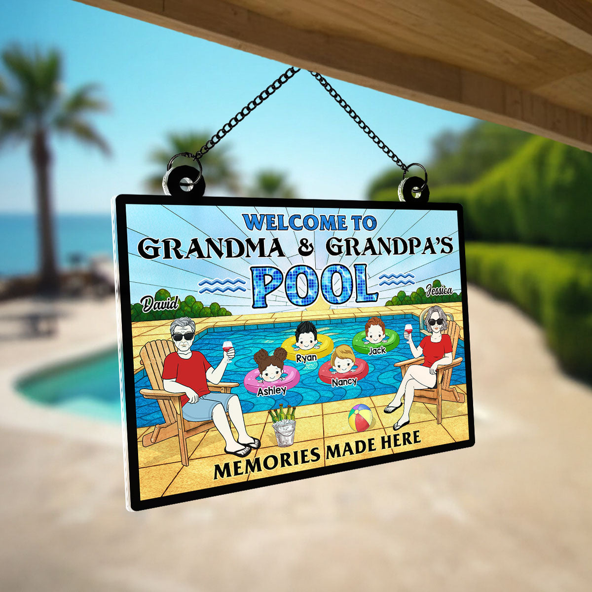 Summer Welcome To Grandpa Grandma Grandparents Pool Personalized Acrylic Suncatcher