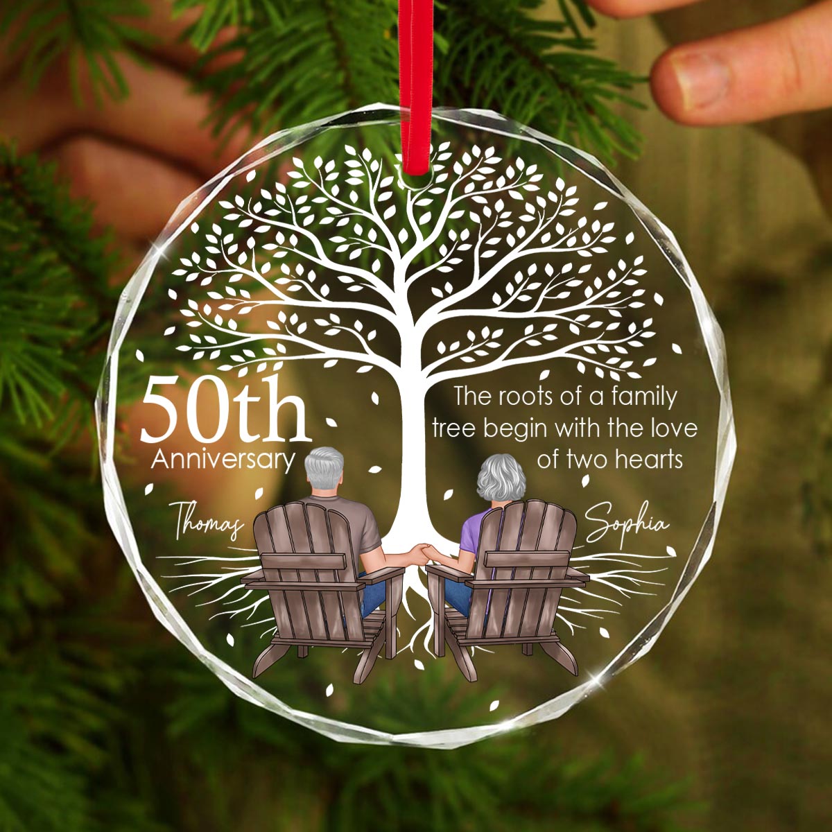 Old Couple Under Tree Anniversary Marriage Gifts for Couple Personalized Glass Ornament, Anniversary Keepsake Gift