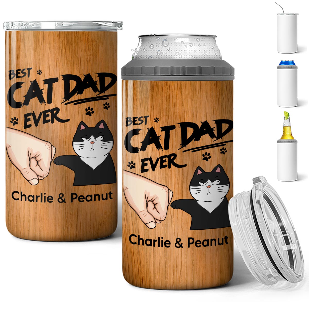 Best Cat Dad Ever Fist Bump Funny Cute Cats Personalized Can Cooler