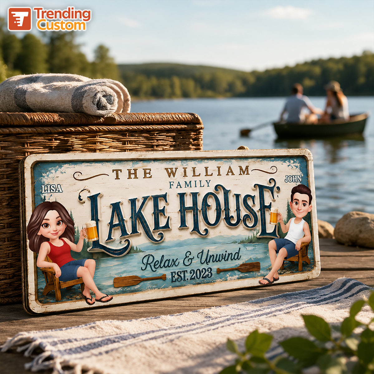 Family Lake House Relax & Unwind - Personalized Wood Sign - Gift For Couple, Family, Summer Decorations
