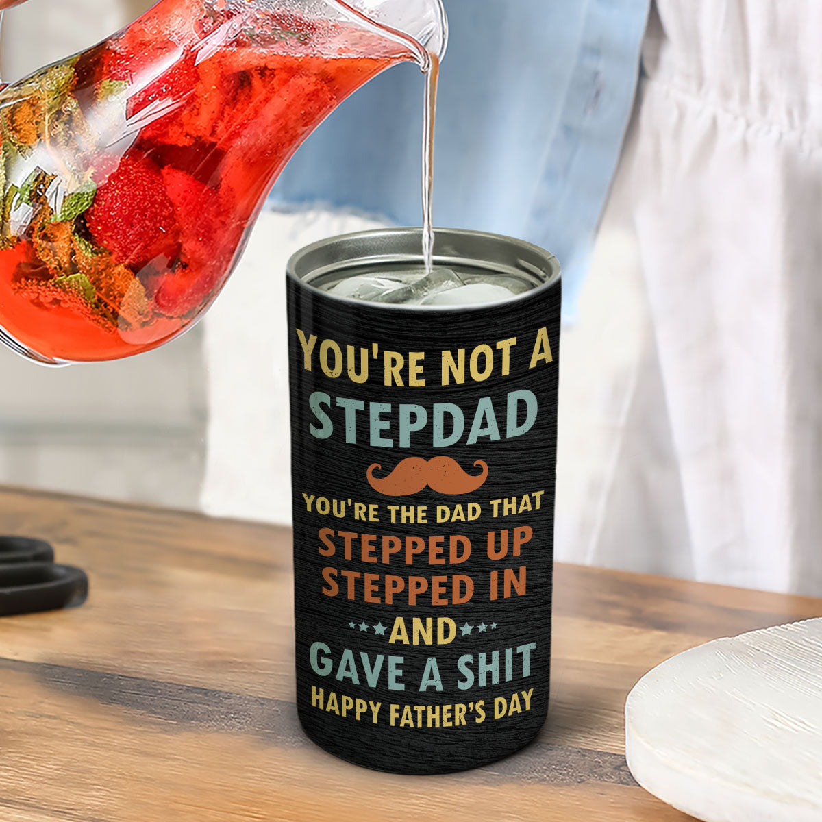 The Dad That Stepped Up, Personalized Can Cooler For Stepdad, Gift For Stepdad