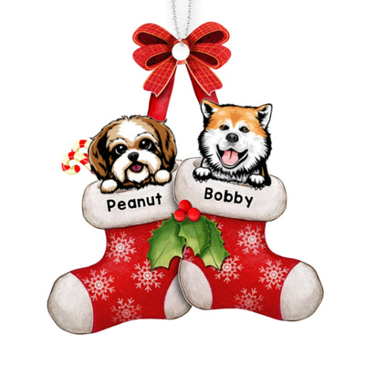 Peeking Dog On Christmas Stocking Personalized Wooden Ornament