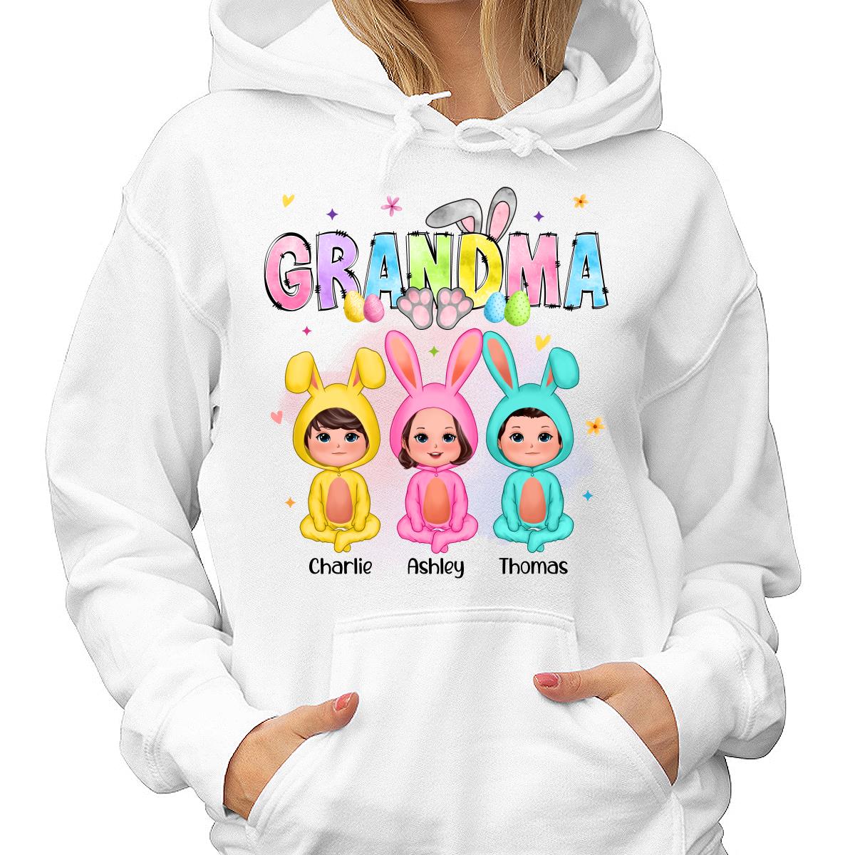 Grandma Bunny With Doll Grandkids Easter Personalized Shirt