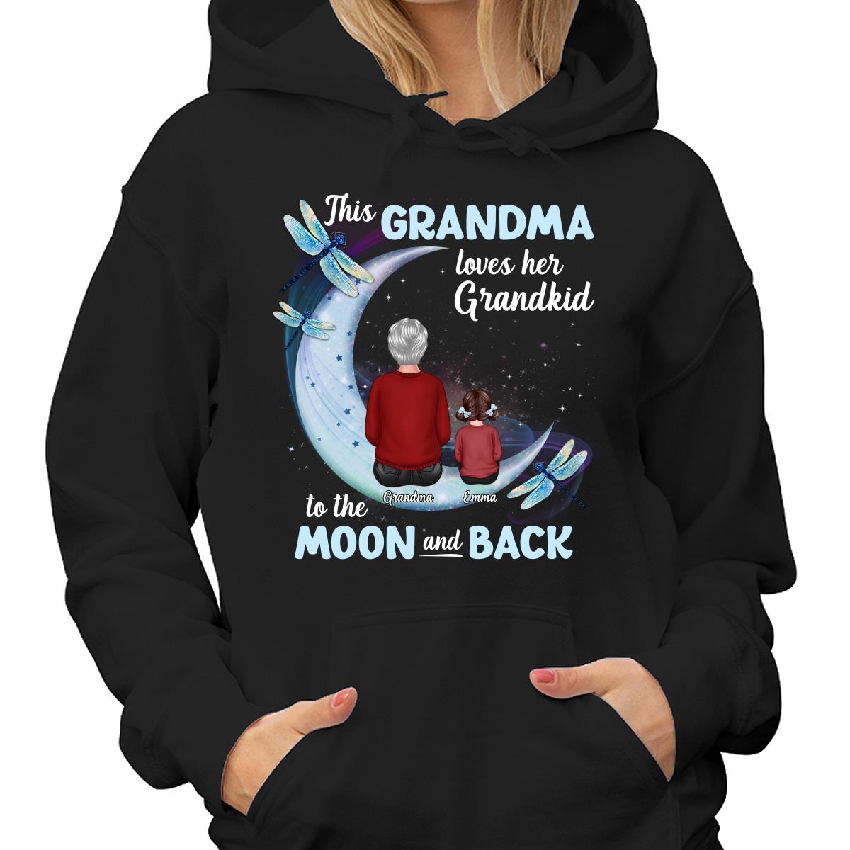 Grandma Loves Grandkids To The Moon Dragonfly Personalized Shirt
