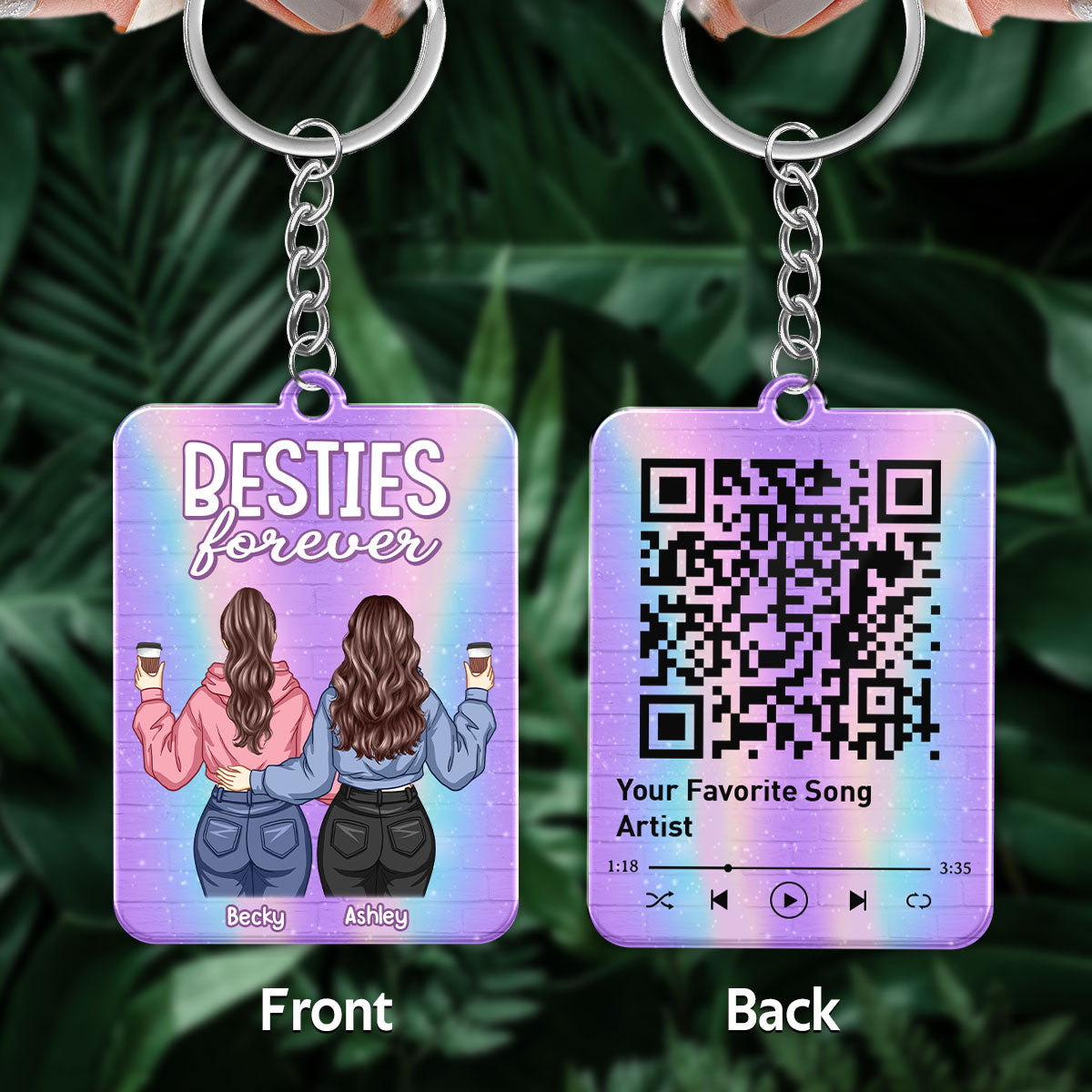 Galaxy Brick Background Back View Hoodie Besties Favorite Song Scannable QR Code Personalized Acrylic Keychain