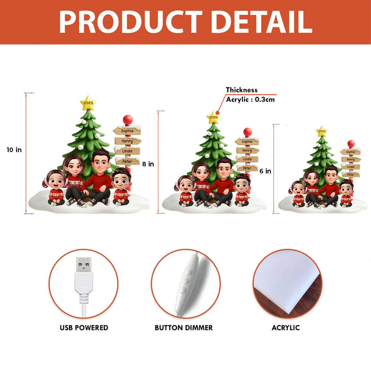 Family Sitting Christmas Directional Signpost - Personalized Light Box - Festive Christmas Decor, Christmas Gift for her, Gift for him