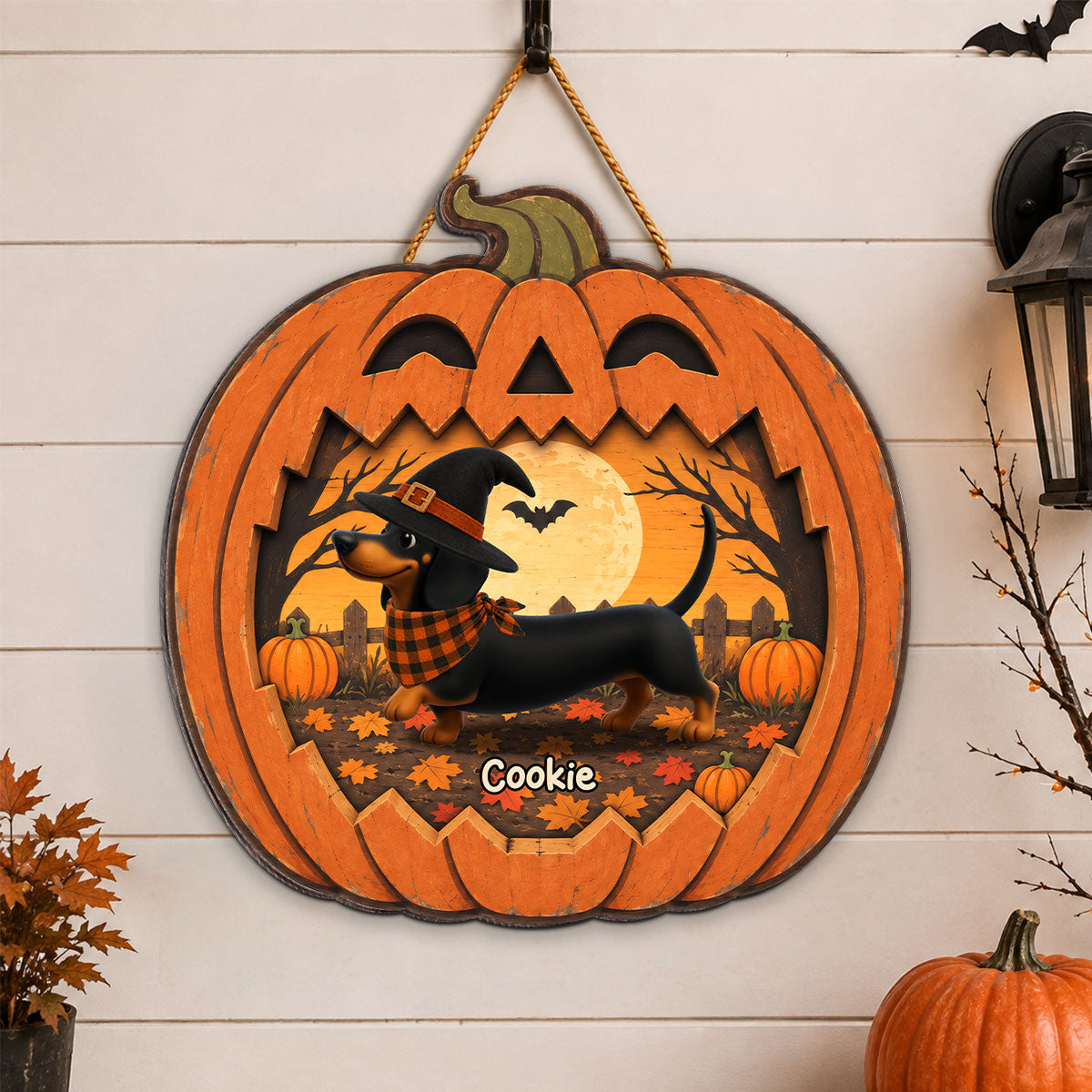 Halloween Dachshund Happy Halloweenie - Personalized Wood Sign - Halloween Decorations For Dachshund Lovers
