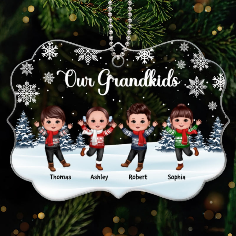 Our Grandkids Happy Doll Kids In Snow Christmas Gift For Grandma Grandpa Personalized Acrylic Ornament