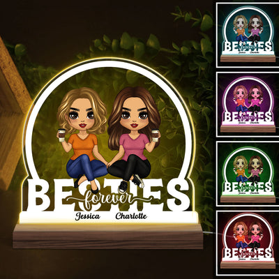 Doll Besties Sisters Sitting On Text Personalized Custom Shape LED Night Light