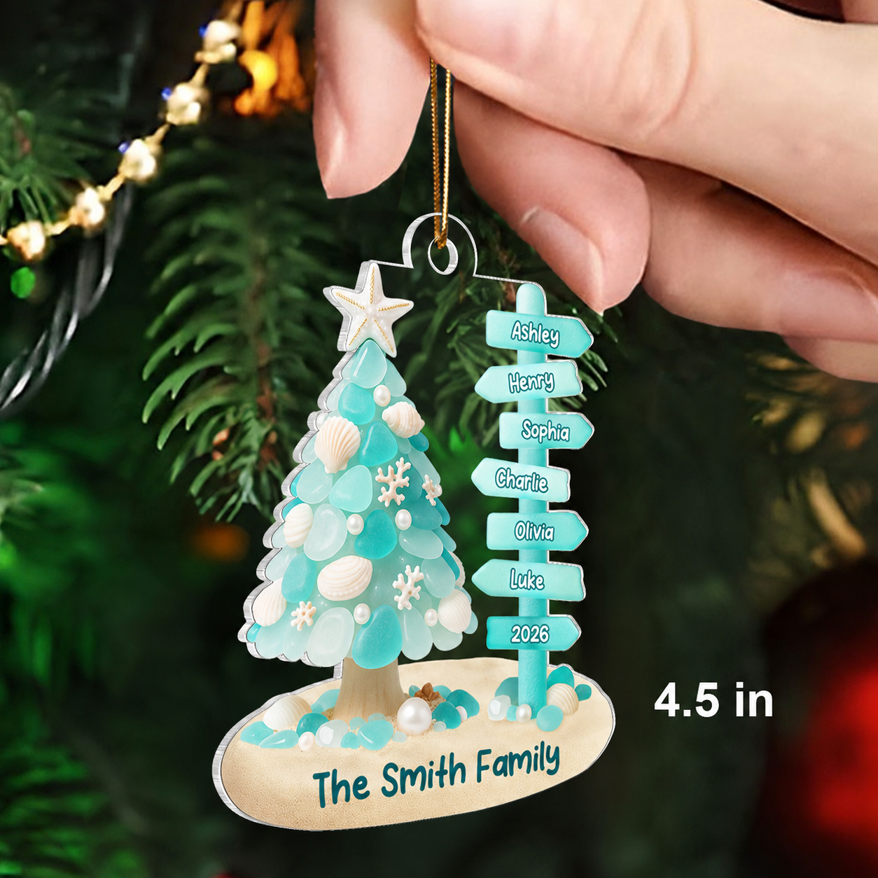 Family Direction Sign Post Sea Glass Pattern - Personalized Acrylic ornament - Christmas Gift for Family, for Her, for Him