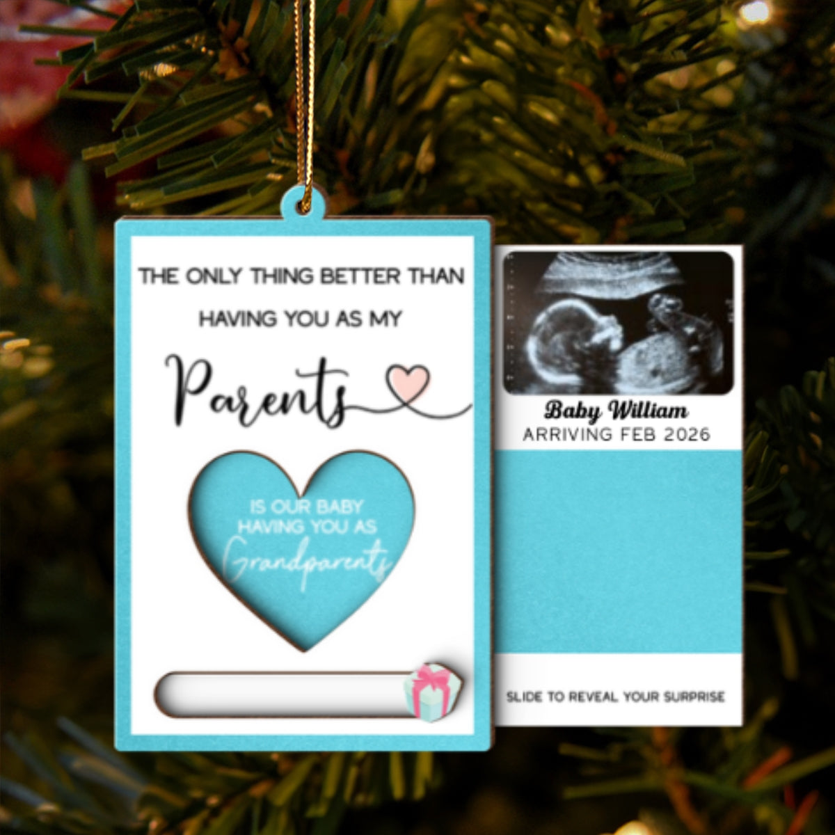 Pregnancy Announcement - Personalized Slider Ornament - New Baby Reveal Keepsake