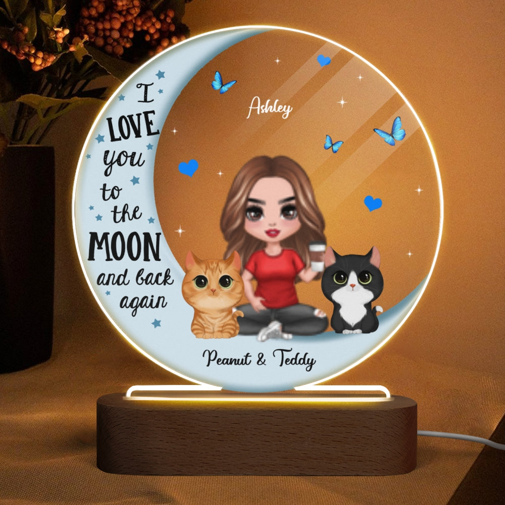 Cat Mom Blue Moon Personalized Circle LED Night Light Acrylic LED Lamp