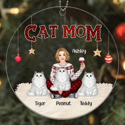 Cat Mom Pretty Girl Personalized Acrylic Ornament