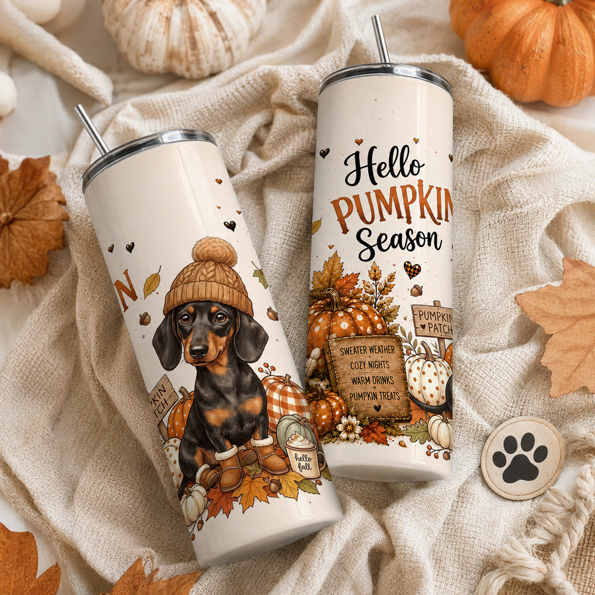 Hello Pumpkin Season Custom Dog Photo - Personalized Tumbler - Fall Gift for Dog Cat Lovers