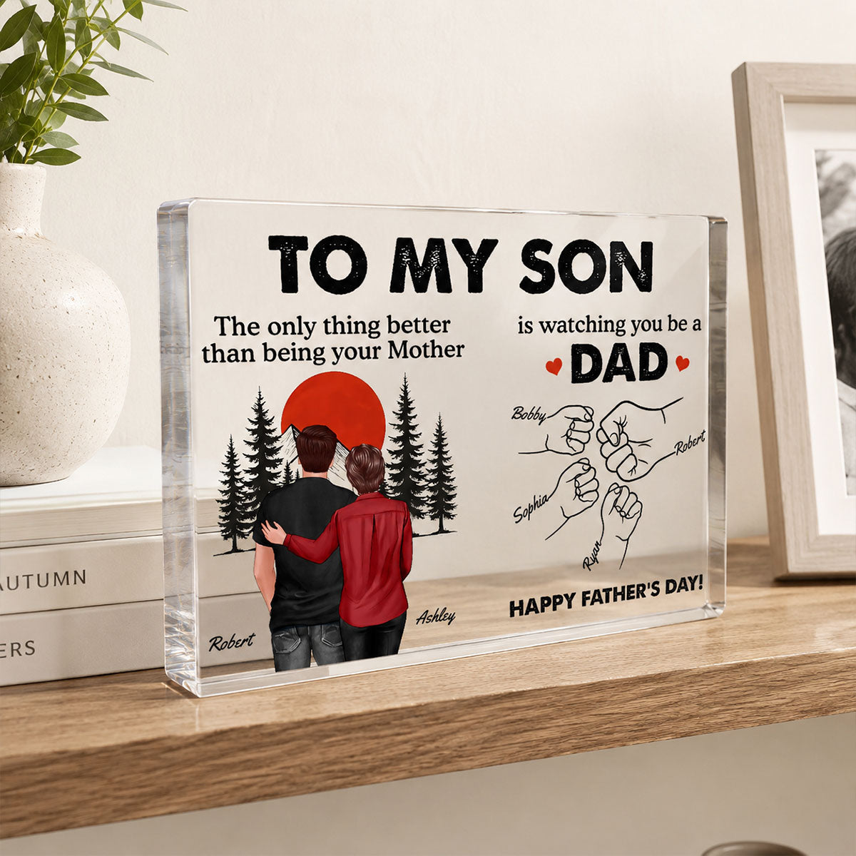 Retro Vintage Sunset To My Son Watching You Be A Dad - Personalized Acrylic Block Plaque - Father's Day Gift For Son