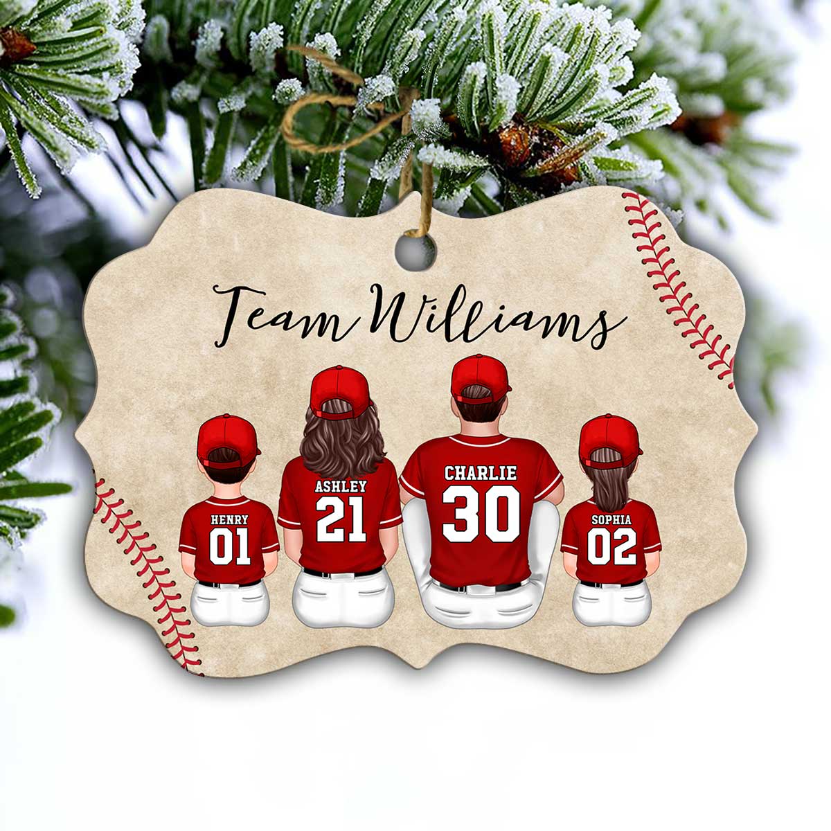 Baseball Family Team Sitting Personalized Aluminum Ornament, Christmas Decoration