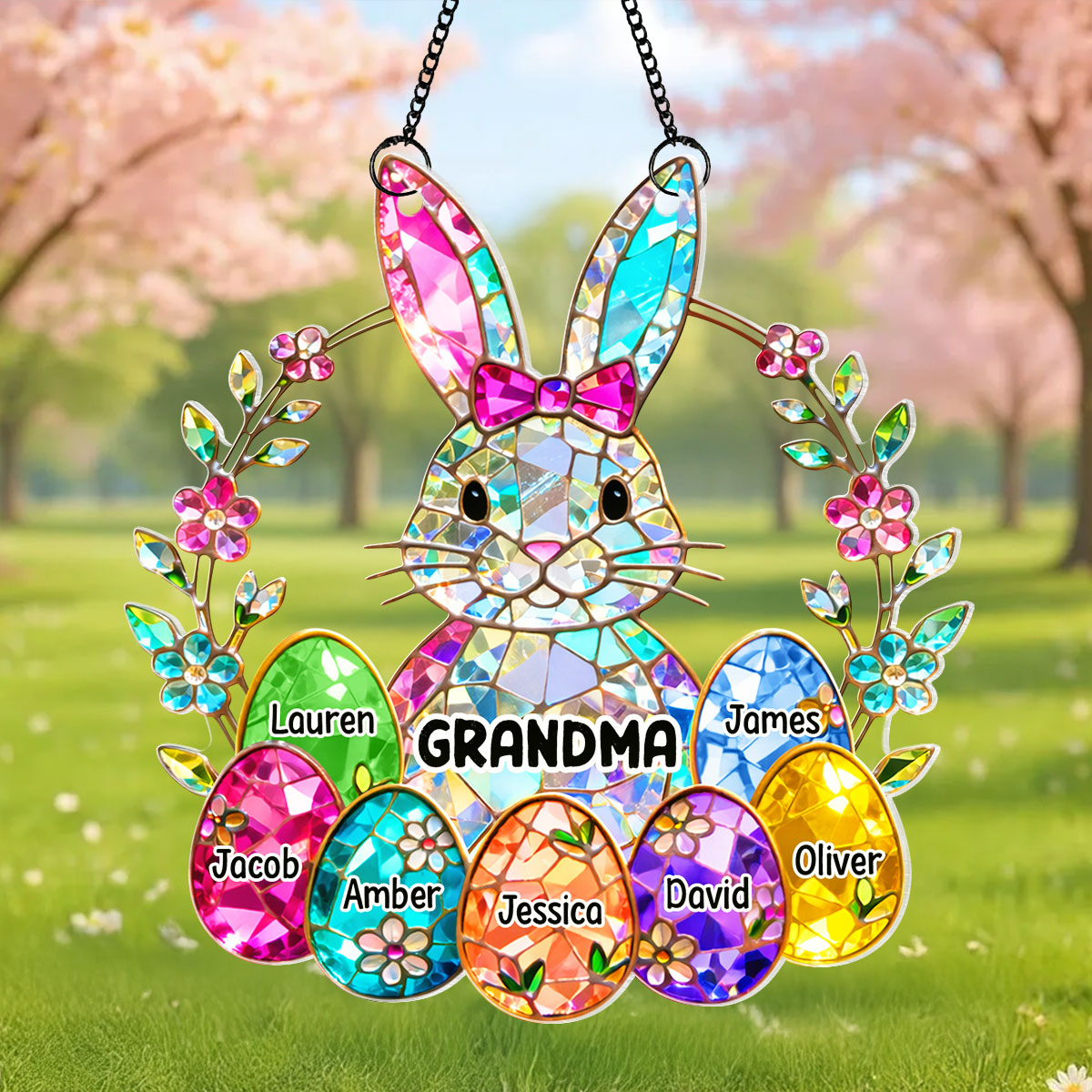 Bunny Grandma Easter Gift - Personalized Acrylic Window Hanging - Easter Gift, Mother's Day Gift for Grandma, Mom, Wife