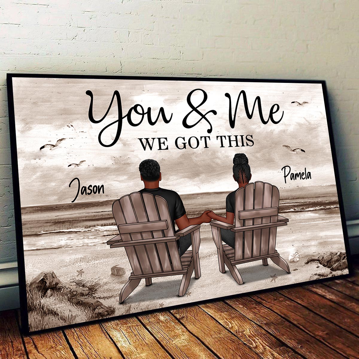 Eternal Love Couple Beach Landscape Retro Vintage Personalized Poster, Heartfelt Anniversary Gift, Wedding Gift, Birthday Gift For Couple, For Him, For Her