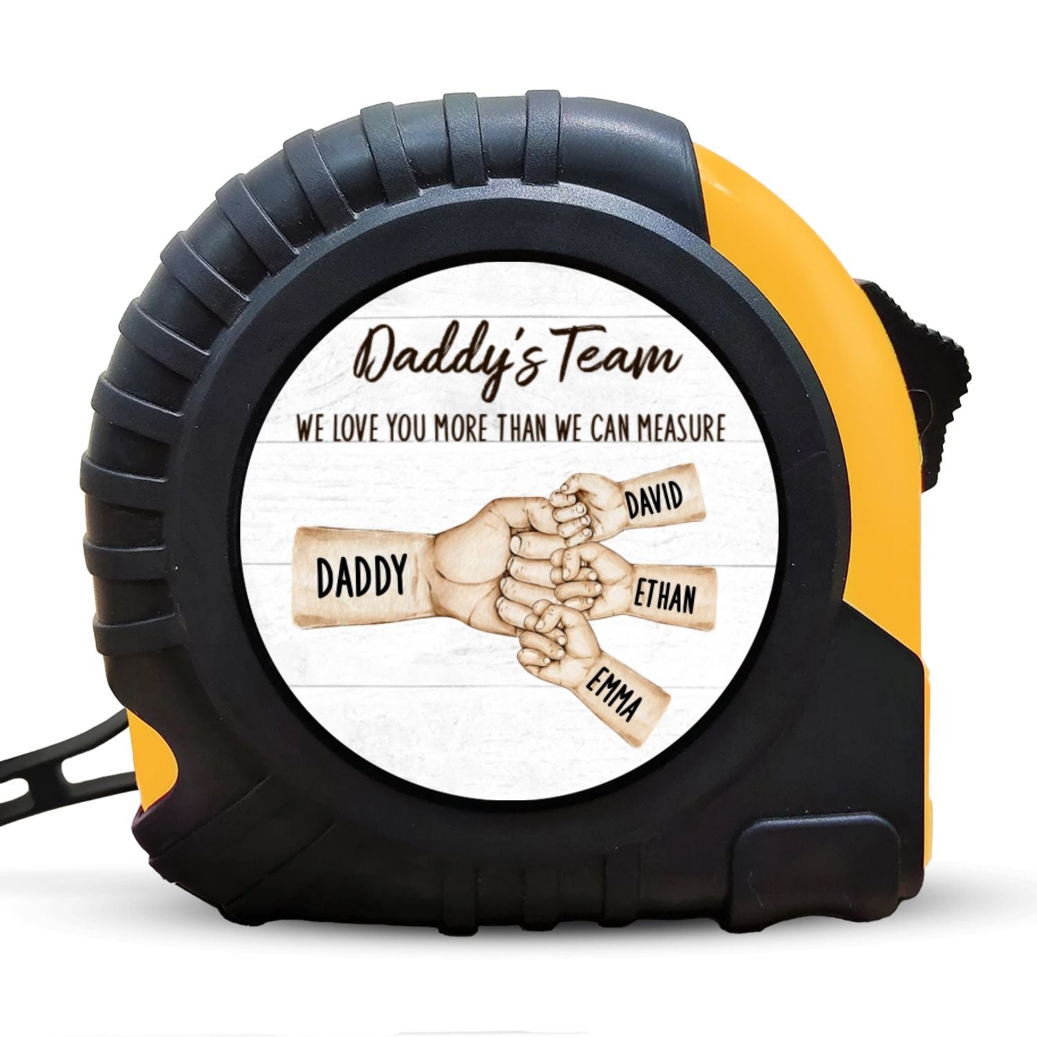 Daddy's Team Fist Bump We Love You More Than We Can Measure Personalized Tape Measure