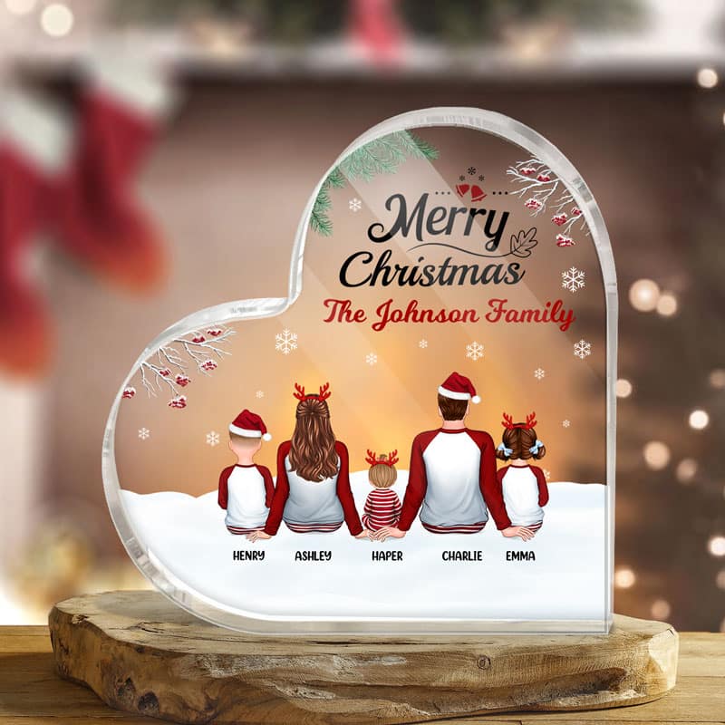 Christmas Pajamas Family Personalized Acrylic Heart Plaque