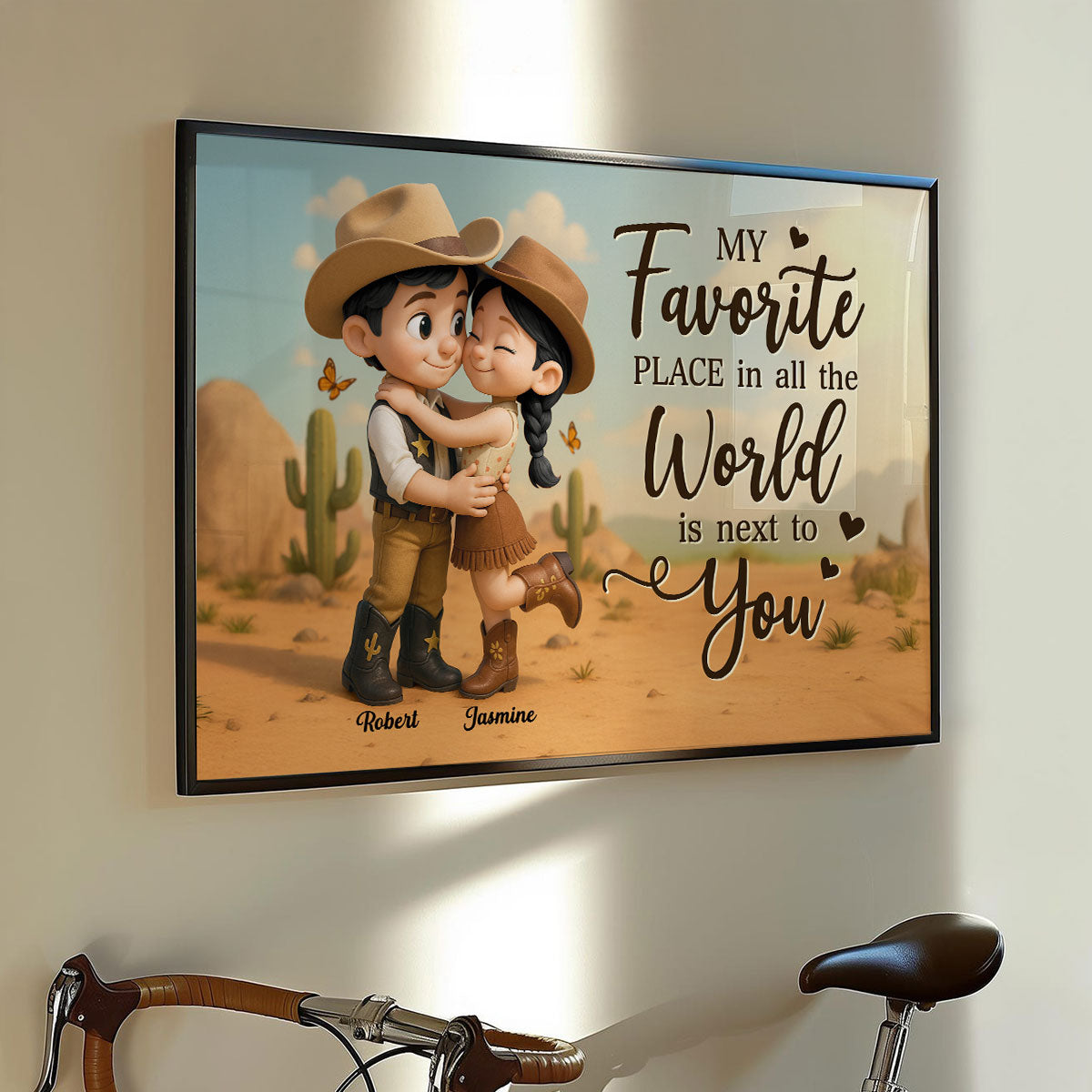 Favorite Place Is Next To You Cartoon Style Countryside Couple Cowboy Cowgirl Home Decor Personalized Poster