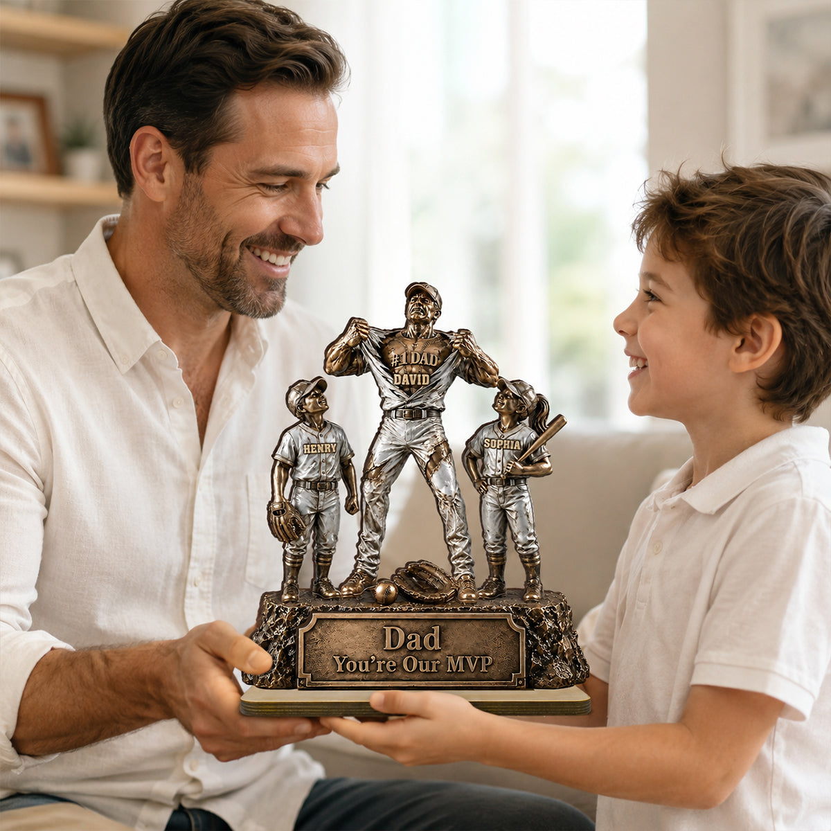 No 1 Dad Baseball Victory Trophy - Personalized 2-Layered Wooden Plaque - Father's Day Gift for Dad, Husband
