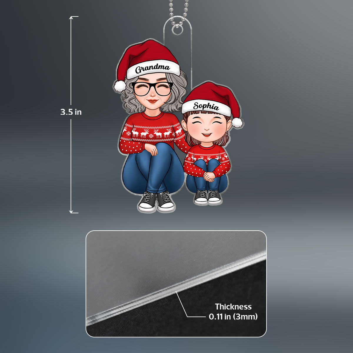 Cute Grandma Grandkid Sitting Together Christmas Gift For Granddaughter Grandson Personalized Acrylic Ornament