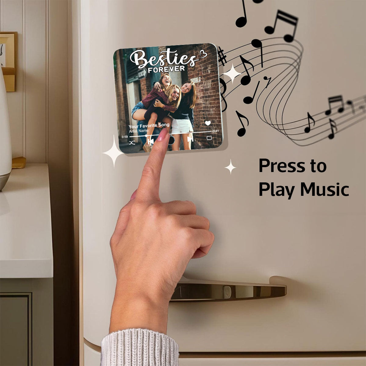 Besties Forever Upload Photo Personalized Music Fridge Magnet, Heartfelt Gift For Best Friends, BFF